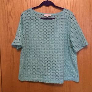 LOFT aqua eyelet lace short sleeved top.